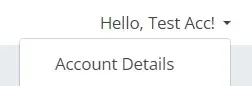 Client Area account menu expanded under the client name, showing the Account Details option