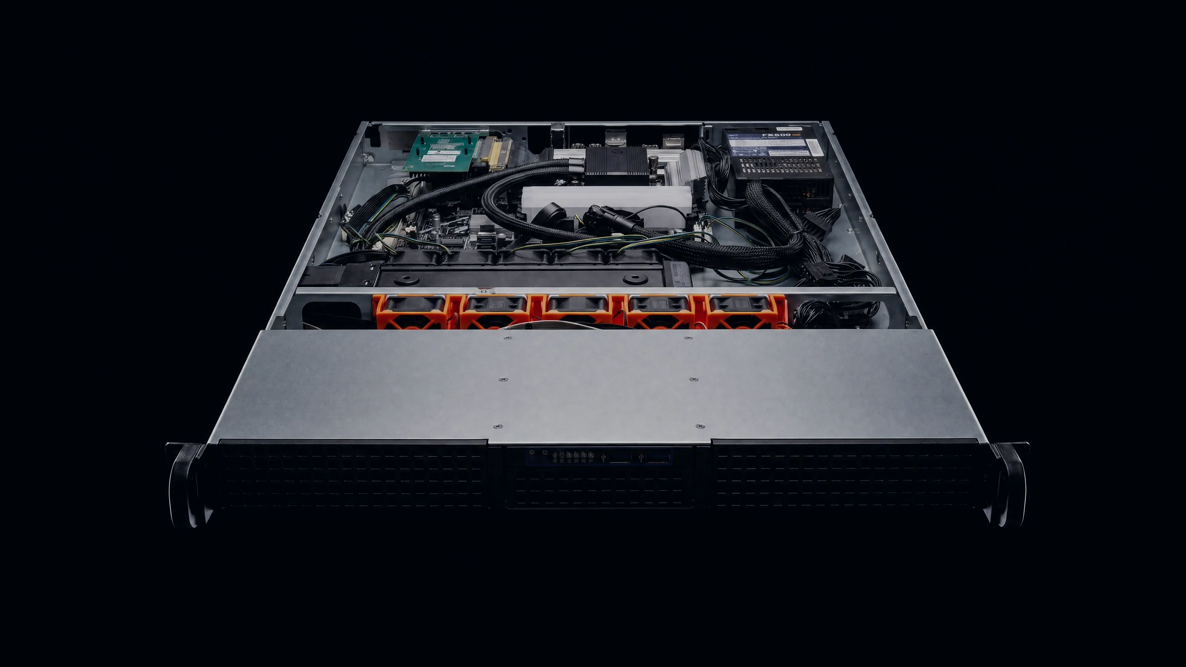 VYKIX server chassis with its liquid-cooling loop visible